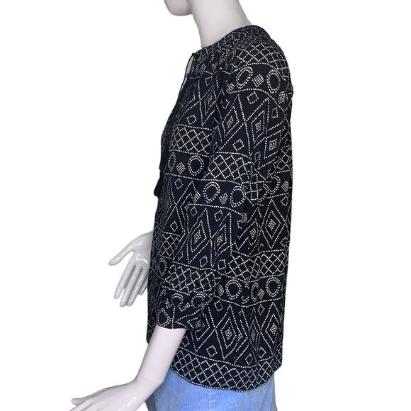 Madewell Boho Top Size XS Black and White Aztec Print Lace Up Long Sleeve - Picture 6 of 10